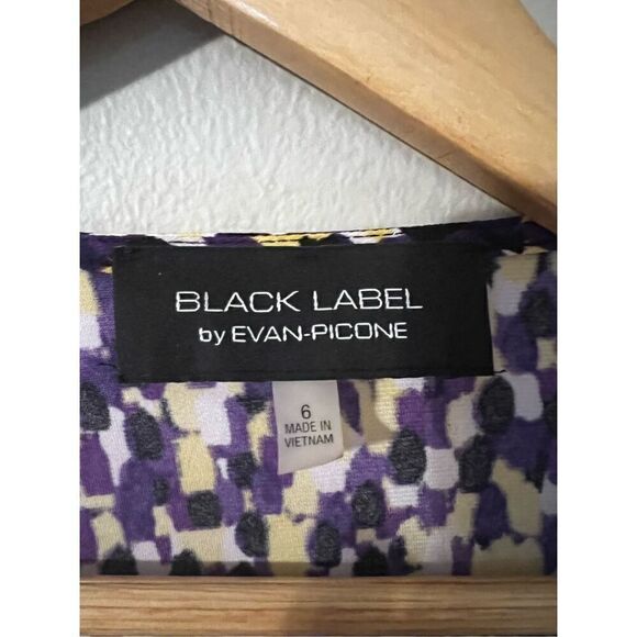 Black Label Evan Picone Women’s Size 6 3/4 Sleeve Sheath Dress Purple Yellow - Picture 8 of 8